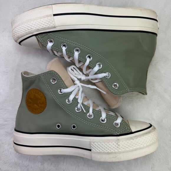 Converse CTAS Lift Platform Leather Sneakers Green Beige Women's 6.5 - Picture 5 of 10